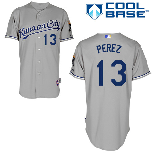 Salvador Perez #13 Youth Baseball Jersey-Kansas City Royals Authentic Road Gray Cool Base MLB Jersey